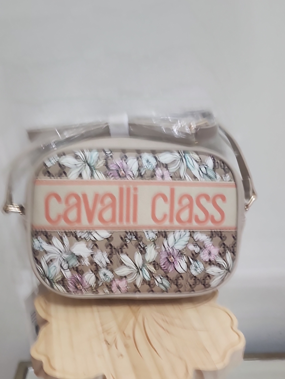 Cavalli Class Beige Floral Crossbody with Pastel Accents